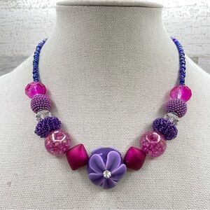 Beautiful Cute Chunky Pink and Purple Assorted Beaded Flower Seed Bead Necklace